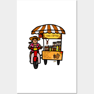 Thai street vendor selling coffee drink takeaway Posters and Art